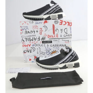 Dolce & Gabbana Sorrento Bassa Maglina Black Slip-On Women's Logo Sneakers EU 38